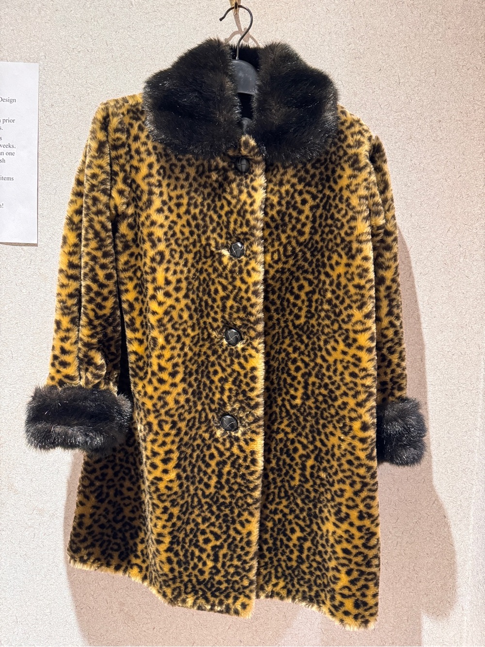 Faux Leopard Print Swing Coat with Faux Fur Trim